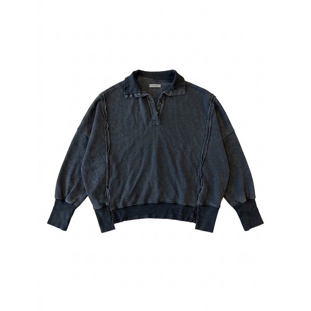 We The Free Pullover Women Charcoal Sz S Oversized Heavy Raw Stitched 1/2 Button